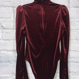 Millie Mackintosh Velvet Bodysuit in WINE …